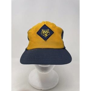Vintage CUB SCOUTS Wolf Cubs Boy Snap Back Hat Cap BSA Yellow Navy Small Medium